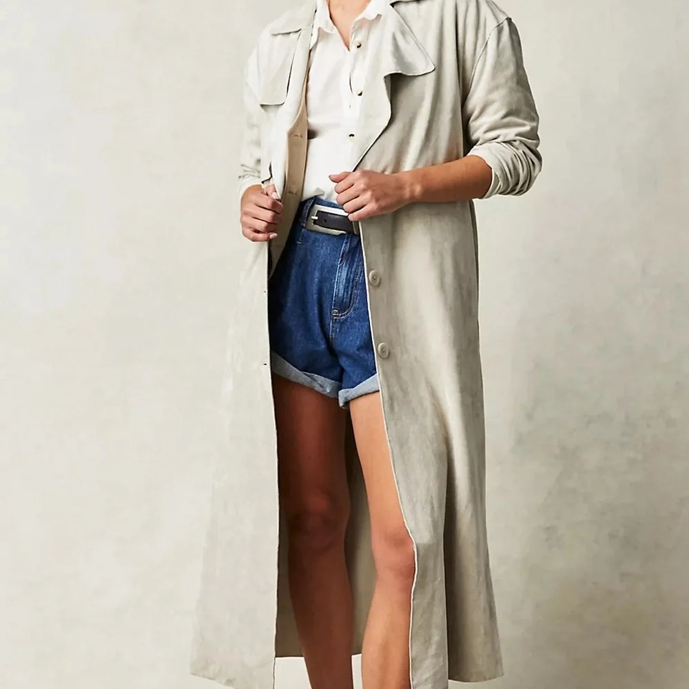 Anthropologie Blank NYC Green Faux Suede Plush Belted Trench Coat Jacket Sz XS - Picture 4 of 14